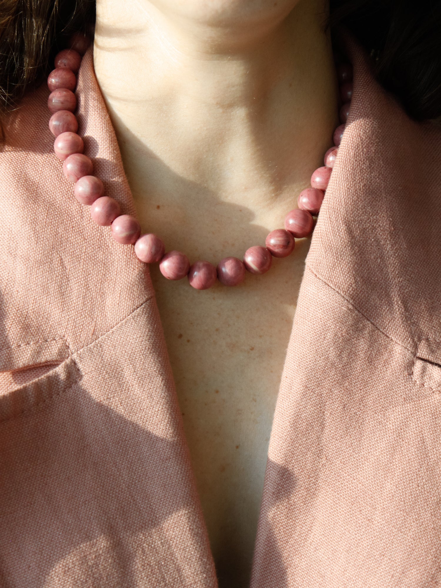 Stone Necklace - Pink Rhodonite 12mm