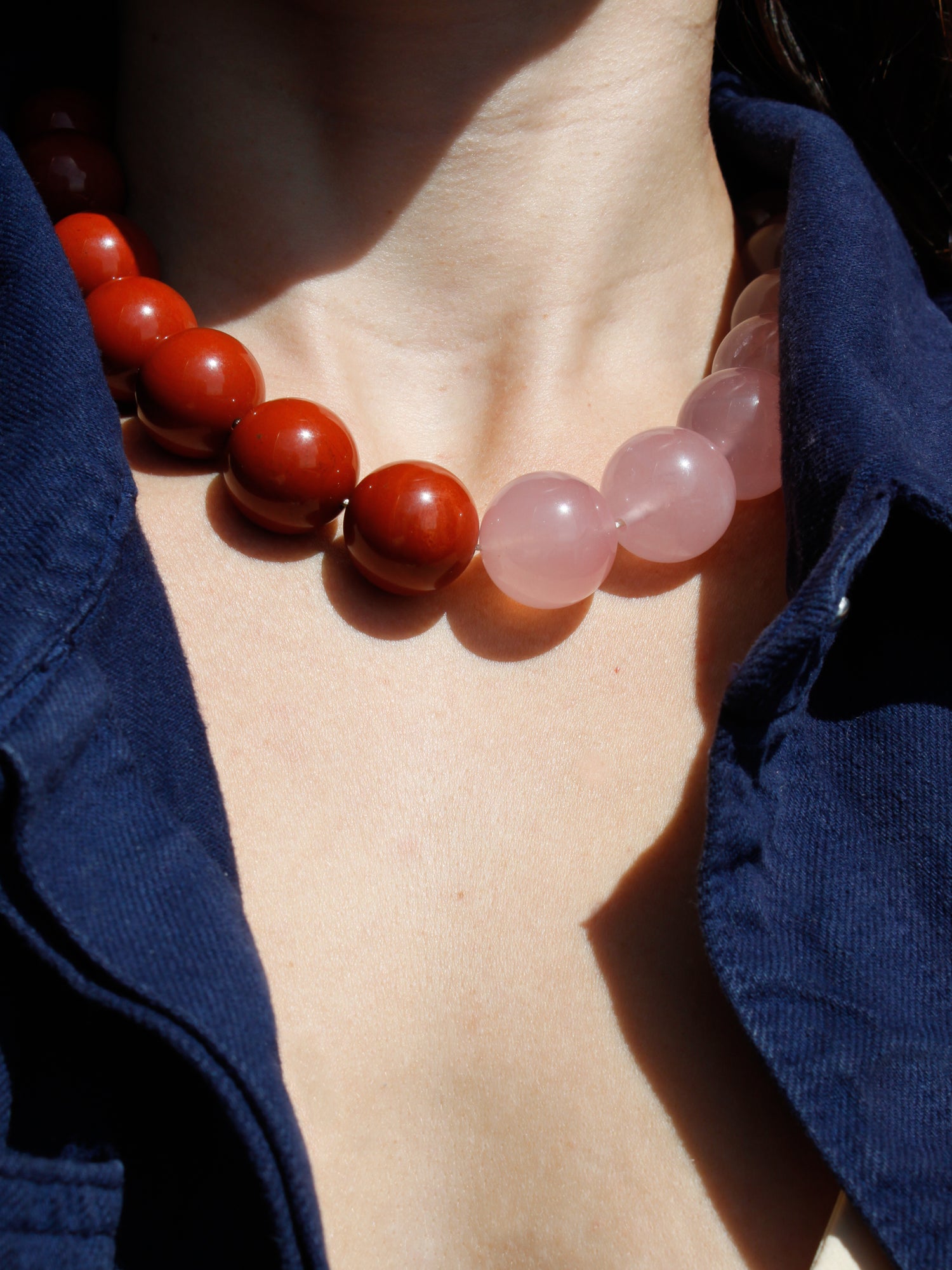 Stone Necklace - Red Jasper Meets Rose Quartz
