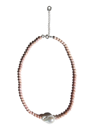 Stone Necklace - Rhodocrosite with Baroque Pearl