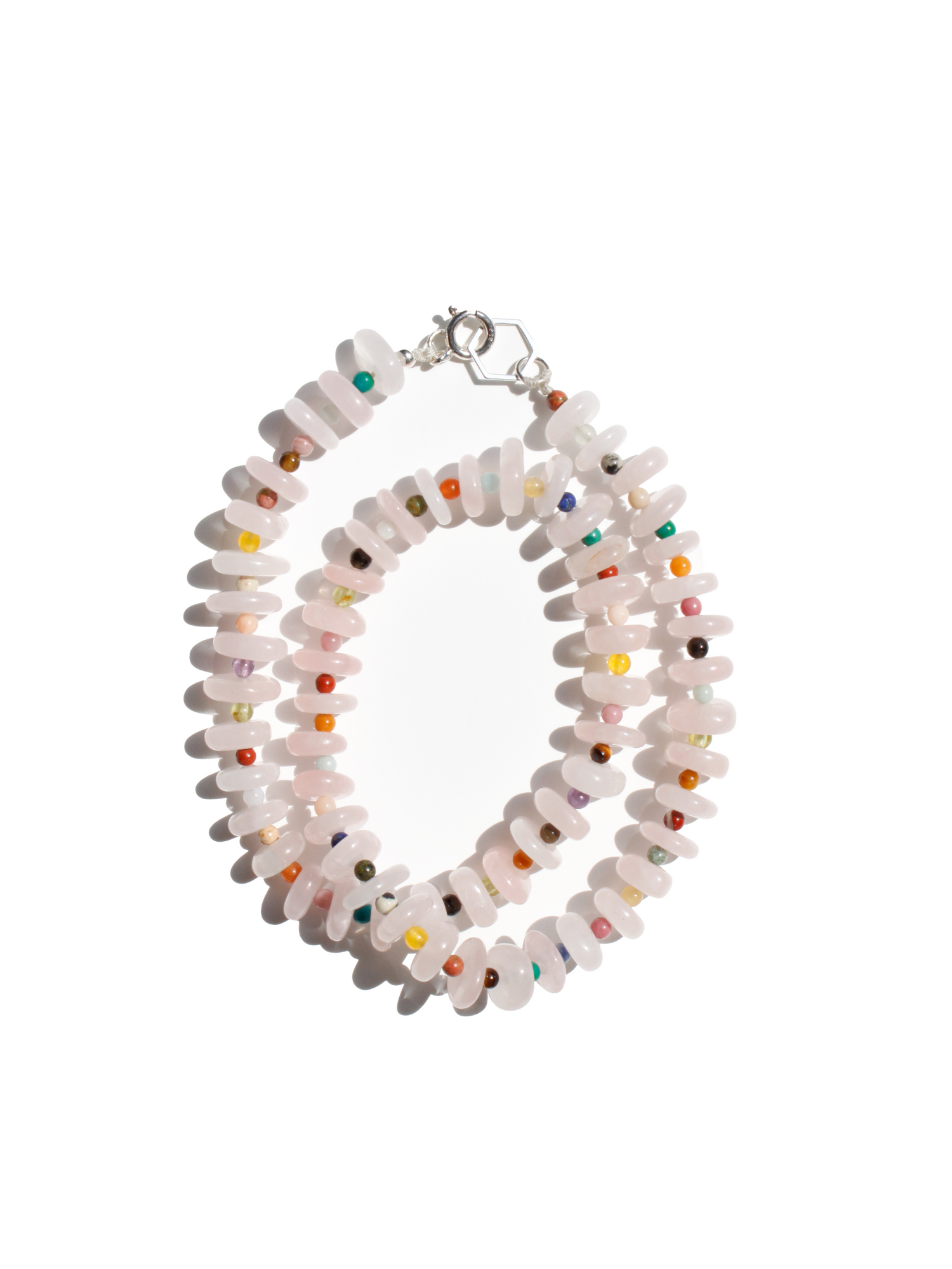 Stone Necklace - Rose Quartz with Color Dots