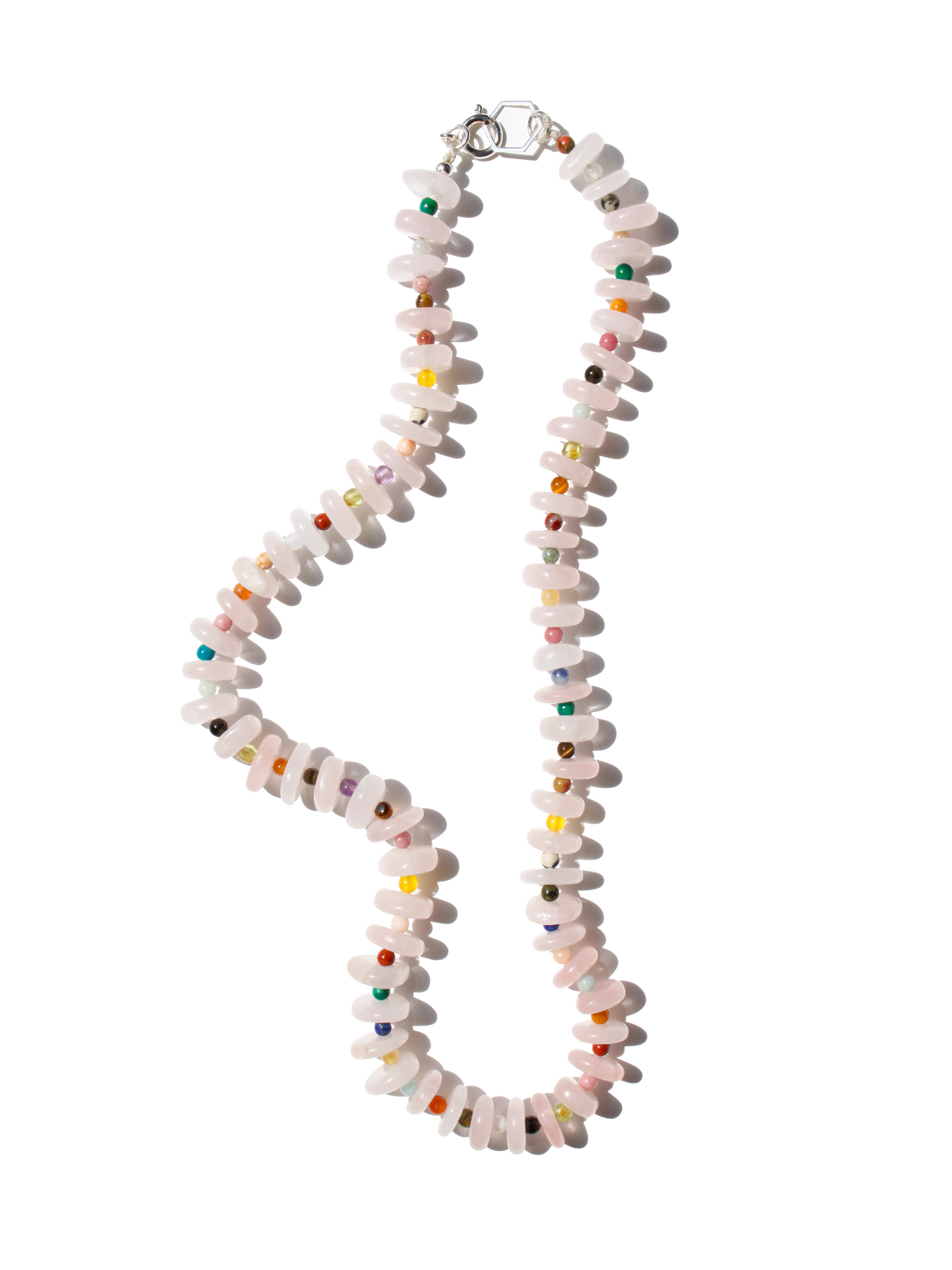 Stone Necklace - Rose Quartz with Color Dots