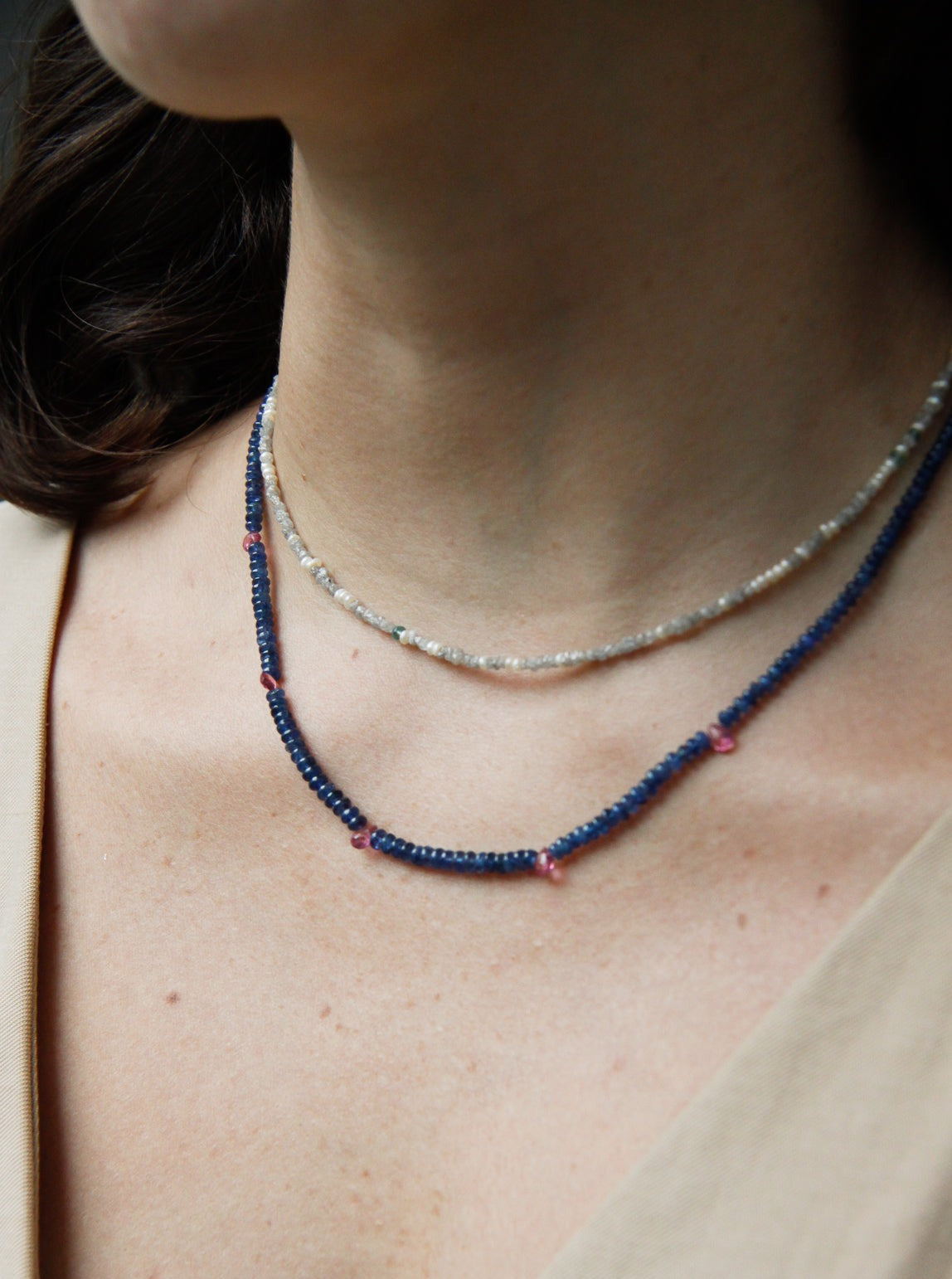 Stone Necklace - Blue Sapphire and Pink Tourmaline