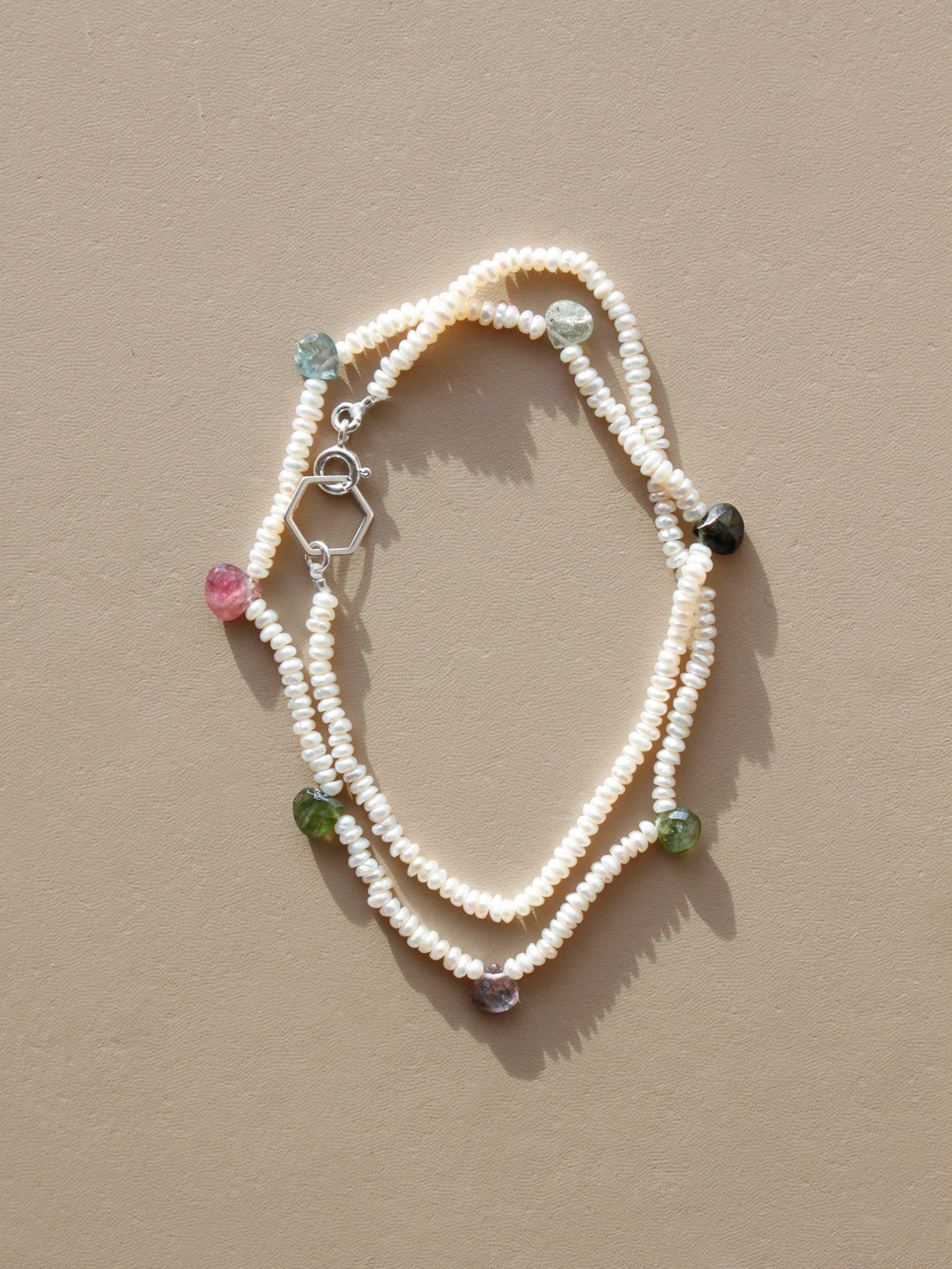 Stone Necklace - Seed Pearls and Tourmalines