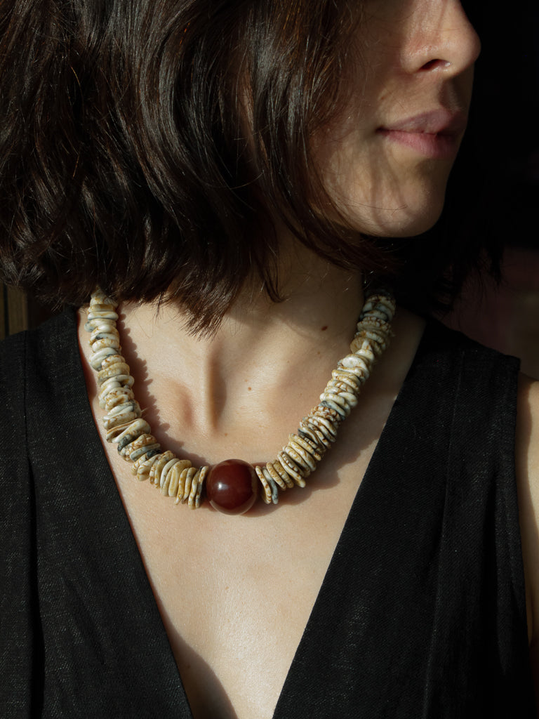 Stone Necklace - Carnelian + shells