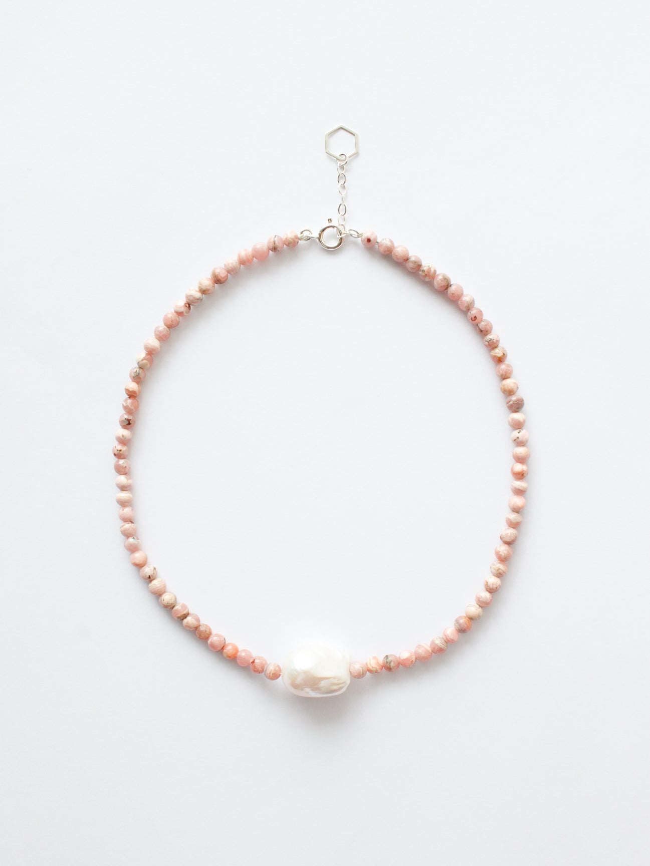 Stone Necklace - Rhodocrosite with Baroque Pearl
