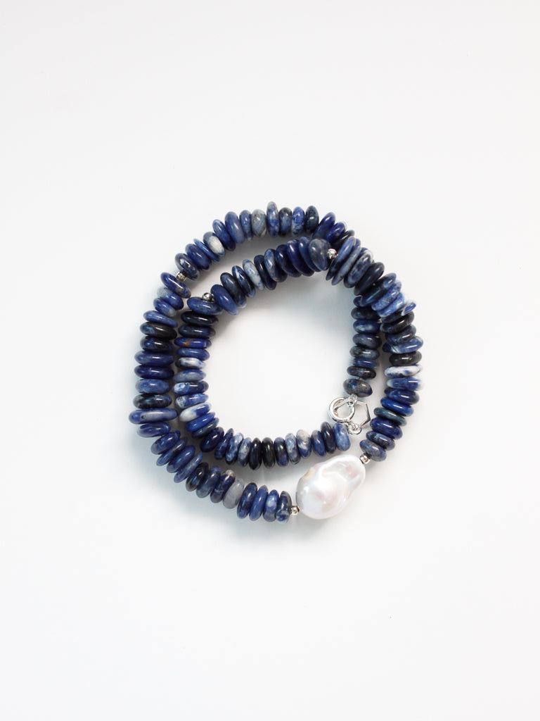 Stone Necklace - Sodalite and Baroque Pearl