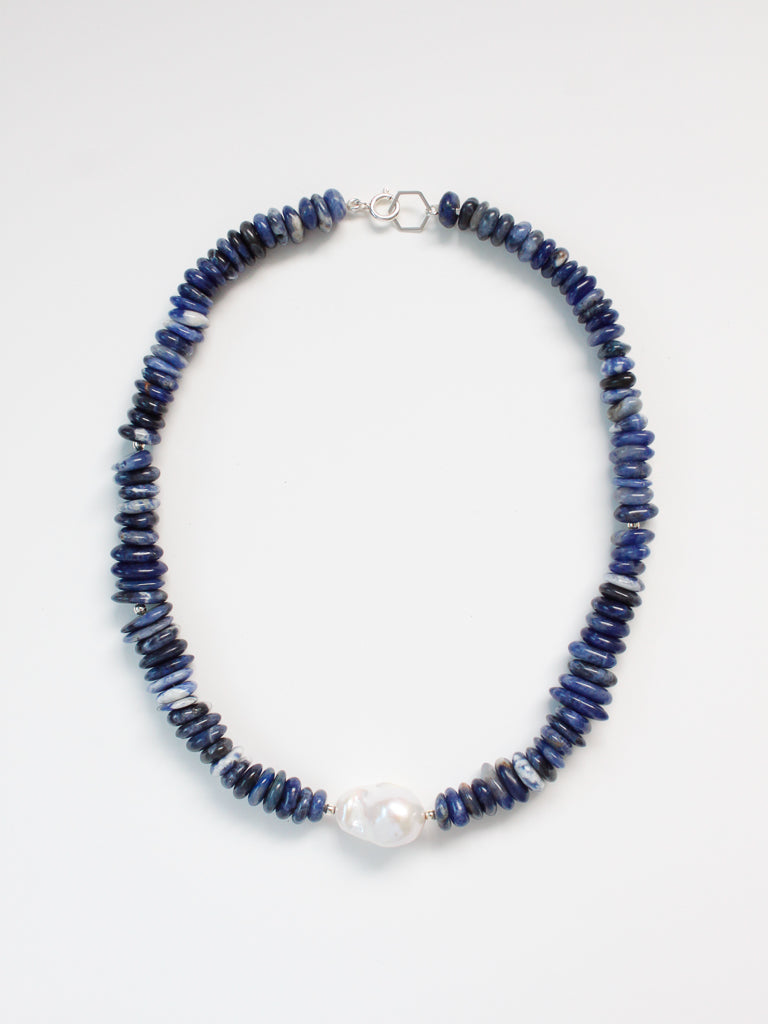 Stone Necklace - Sodalite and Baroque Pearl