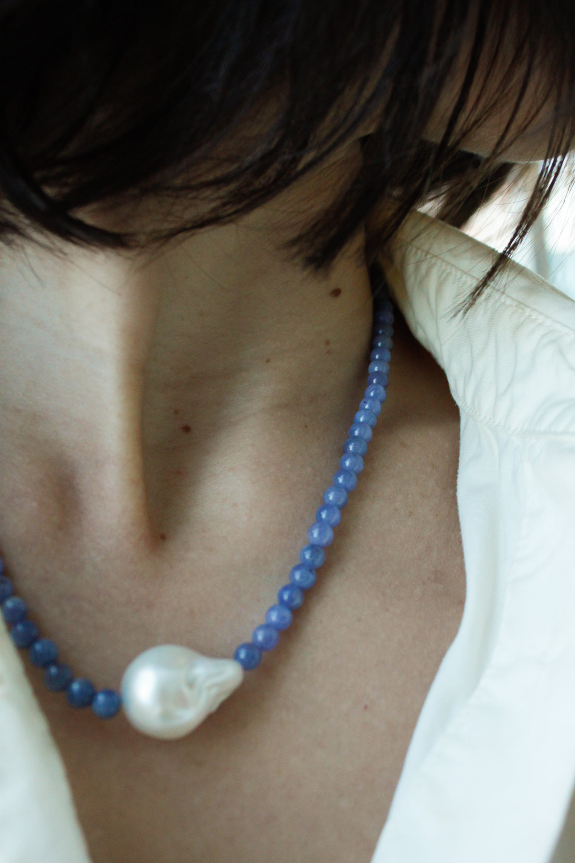 Stone Necklace - Tanzanite + Pearl