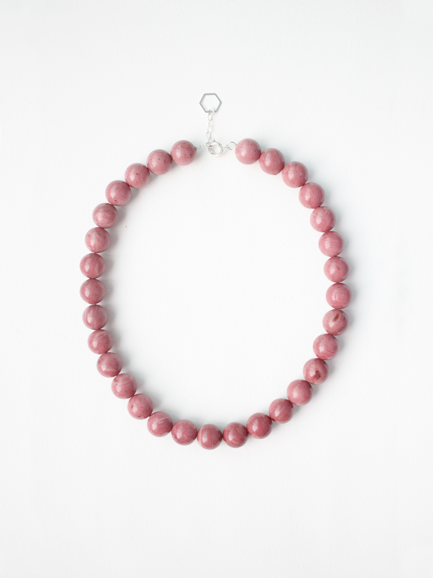 Stone Necklace - Pink Rhodonite 12mm