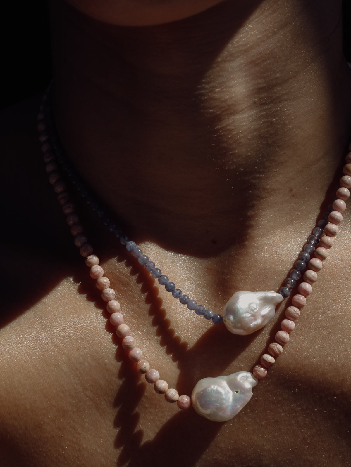 Stone Necklace - Tanzanite + Pearl
