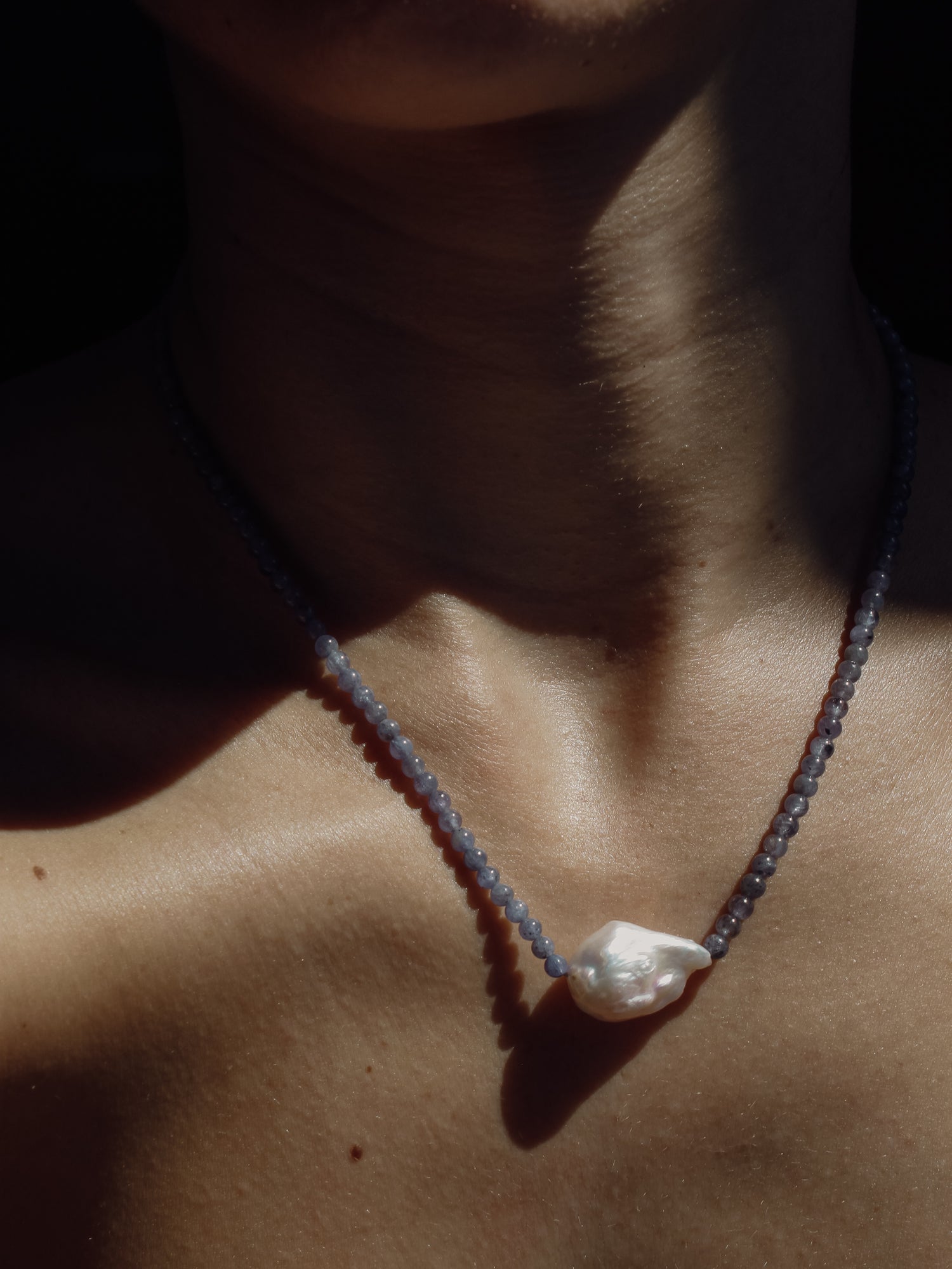 Stone Necklace - Tanzanite + Pearl