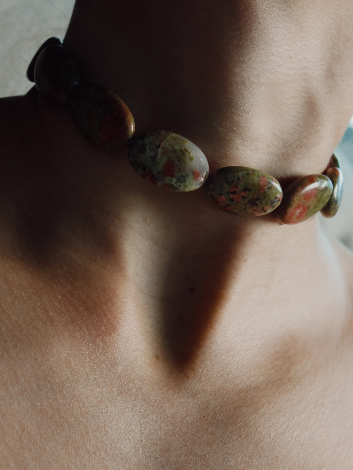 Stone Necklace - Unakite Ovals Choker
