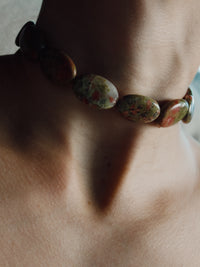Stone Necklace - Unakite Ovals Choker
