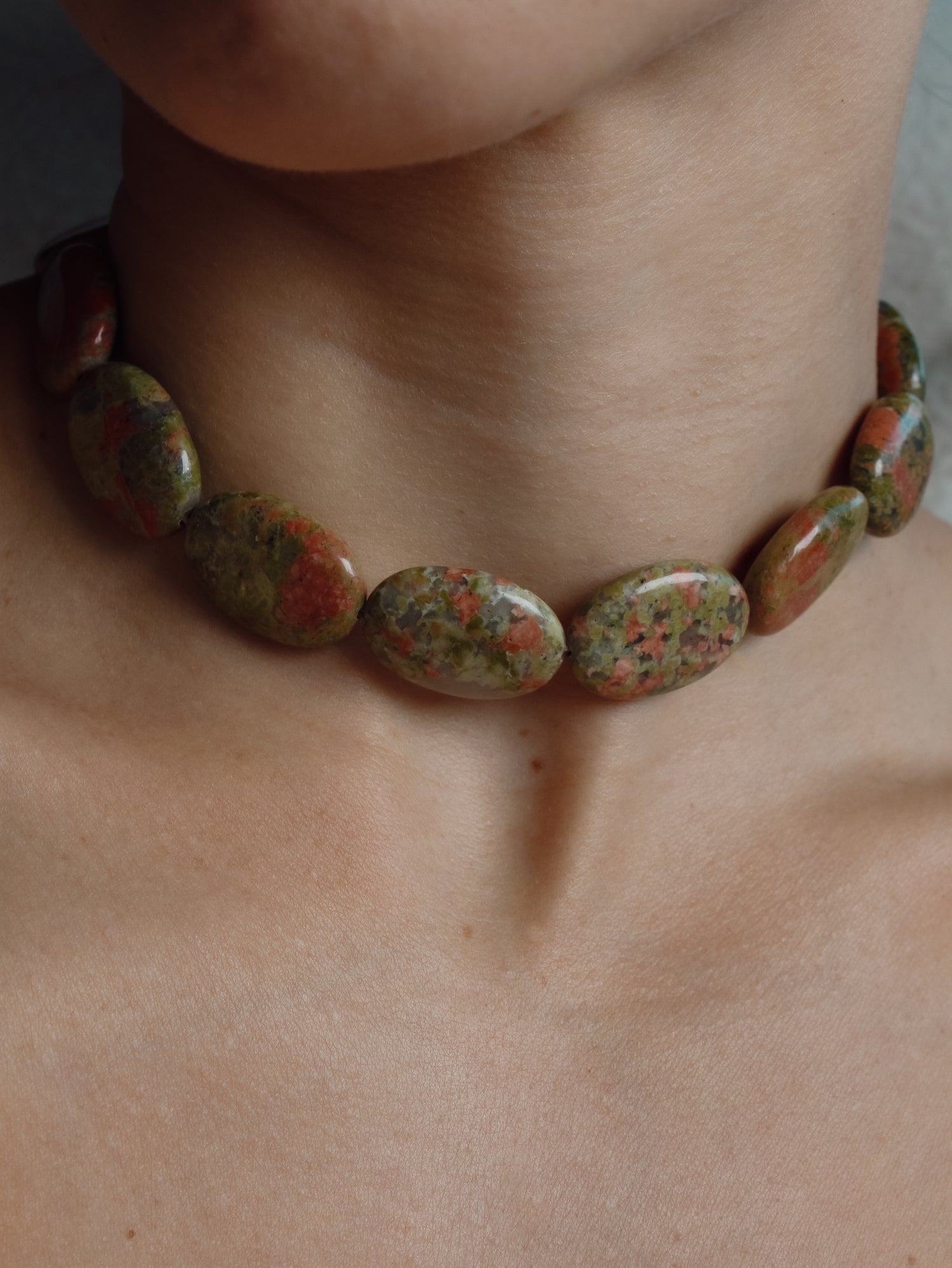 Stone Necklace - Unakite Ovals Choker