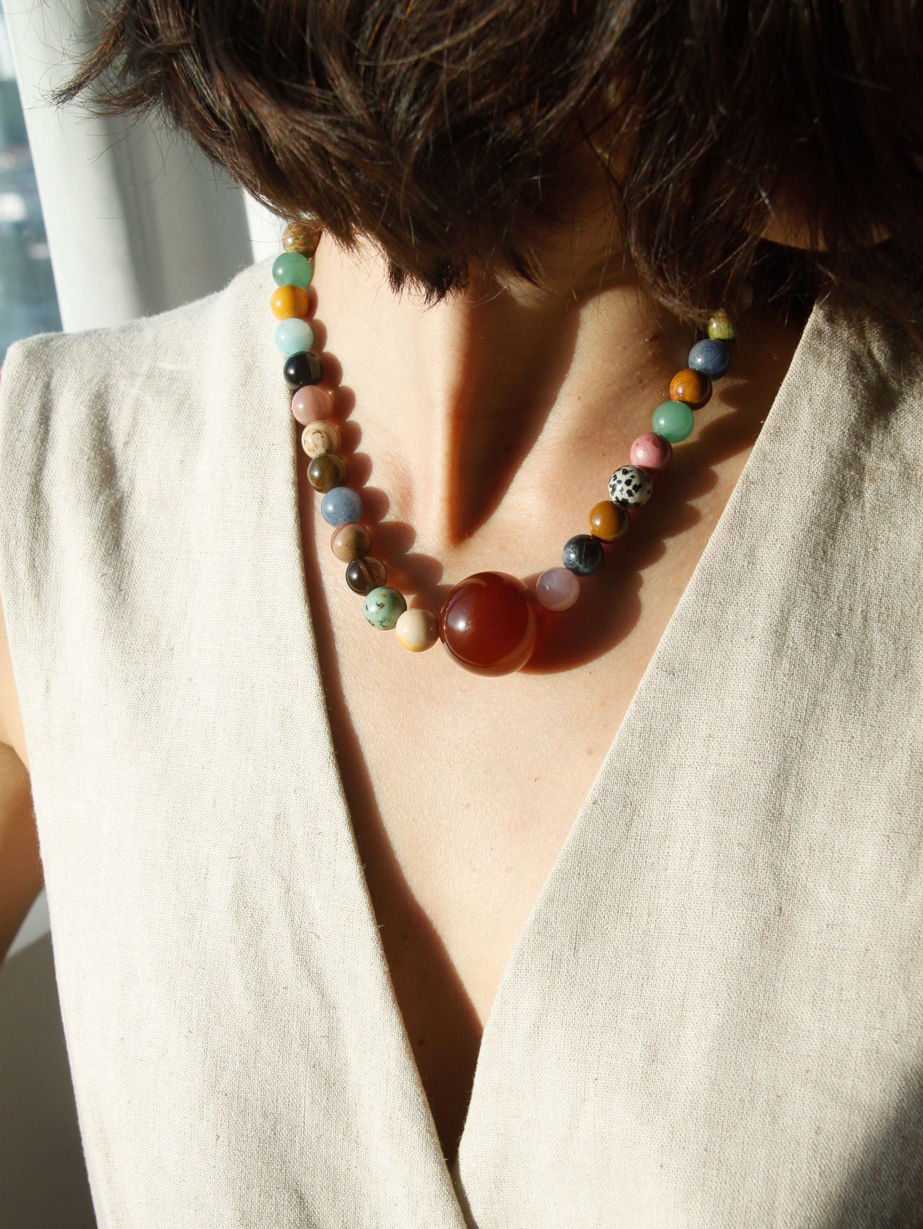 Stone Necklace - Hybrid 10mm + Carnelian