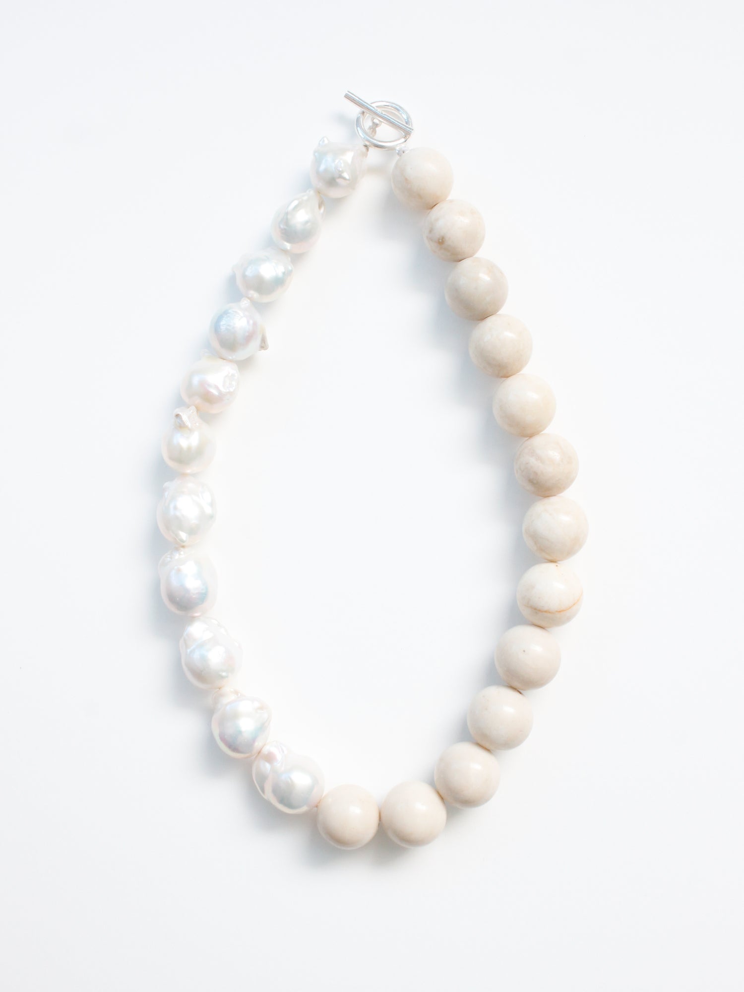 Stone Necklace - Baroque Pearls meet White Jasper